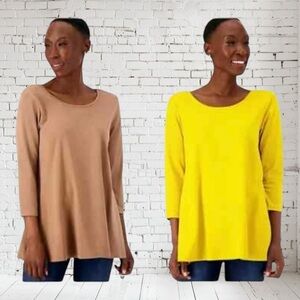 2‑Pack Tees XS/S NWT | Mustard & Cocoa Soft Stretch Basics Attitudes by Renee